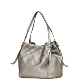 バーバリー チェック トートバッグ ショルダーバッグ グレー PVC レザー レディース BURBERRY 【中古】